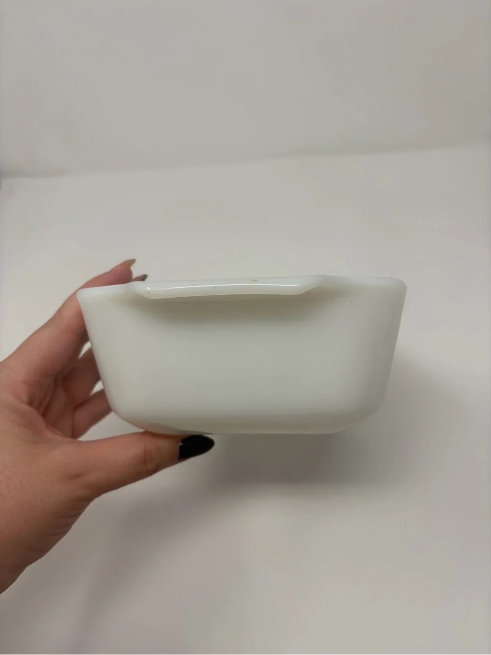 Vintage Anchor Hocking Milk Glass Casserole Dish with Blue Floral Pattern